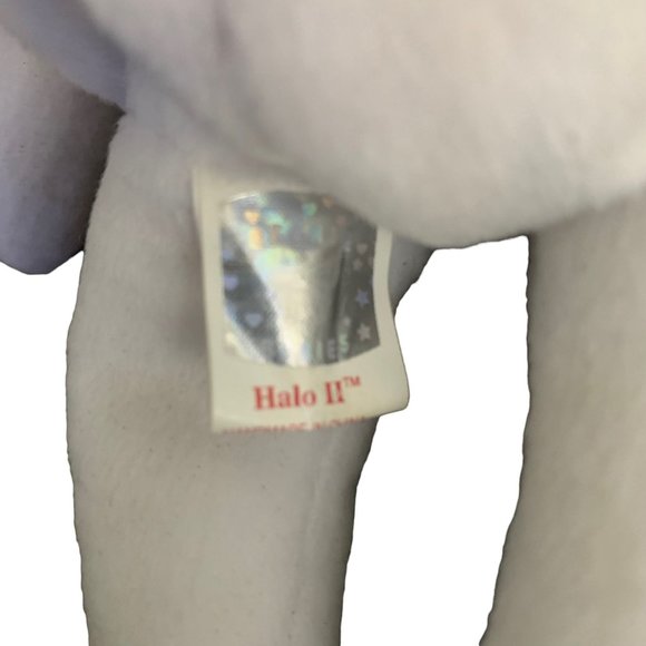 RARE HALO II Angel Bear TY Beanie White Gold Wings Brown Nose PE Pellets 2000 - Picture 7 of 7